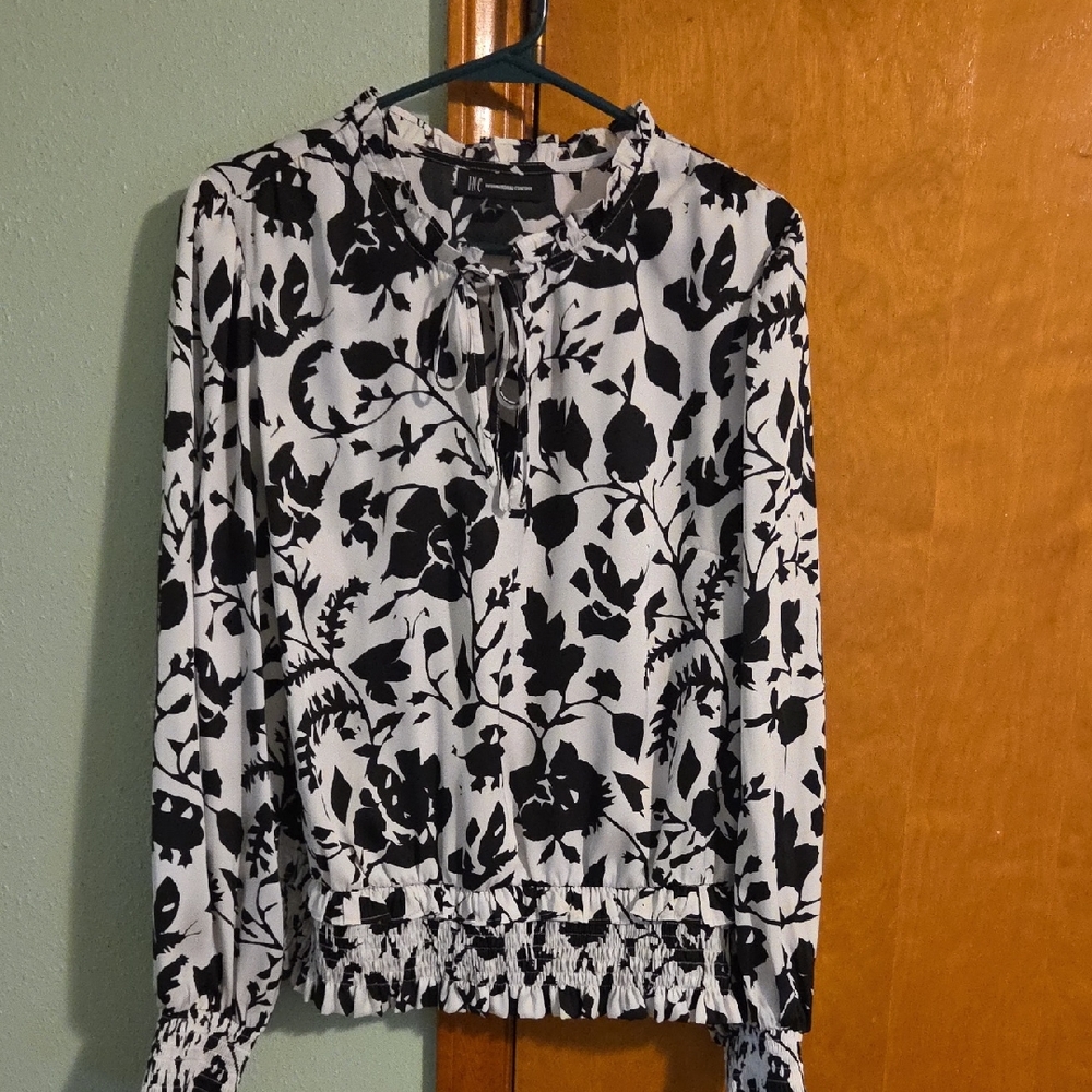 INC International Concepts Black and White Floral Blouse
